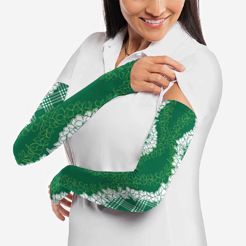 Hawaii Aloha Plumeria Lei Green Palaka Arm Sleeves LT7 - Polynesian Pride