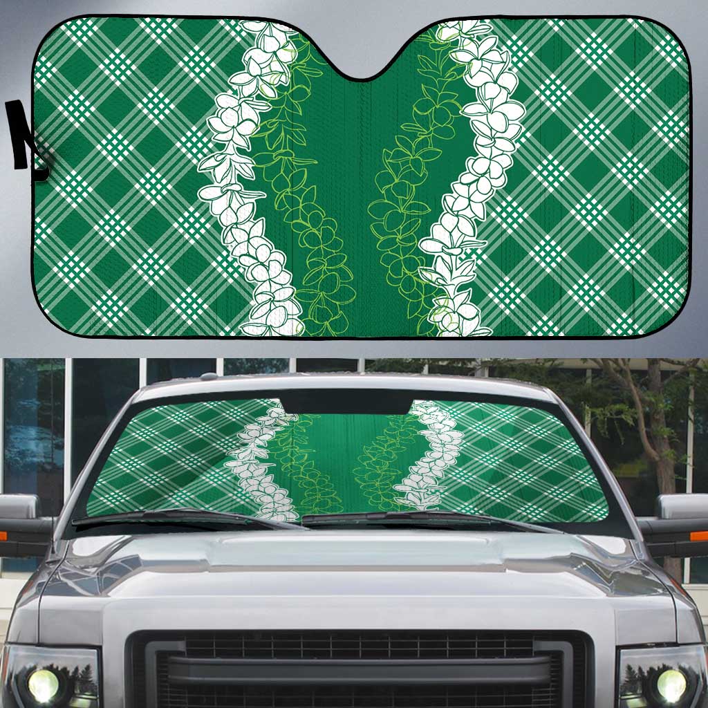 Hawaii Aloha Plumeria Lei Green Palaka Auto Sun Shade - Polynesian Pride