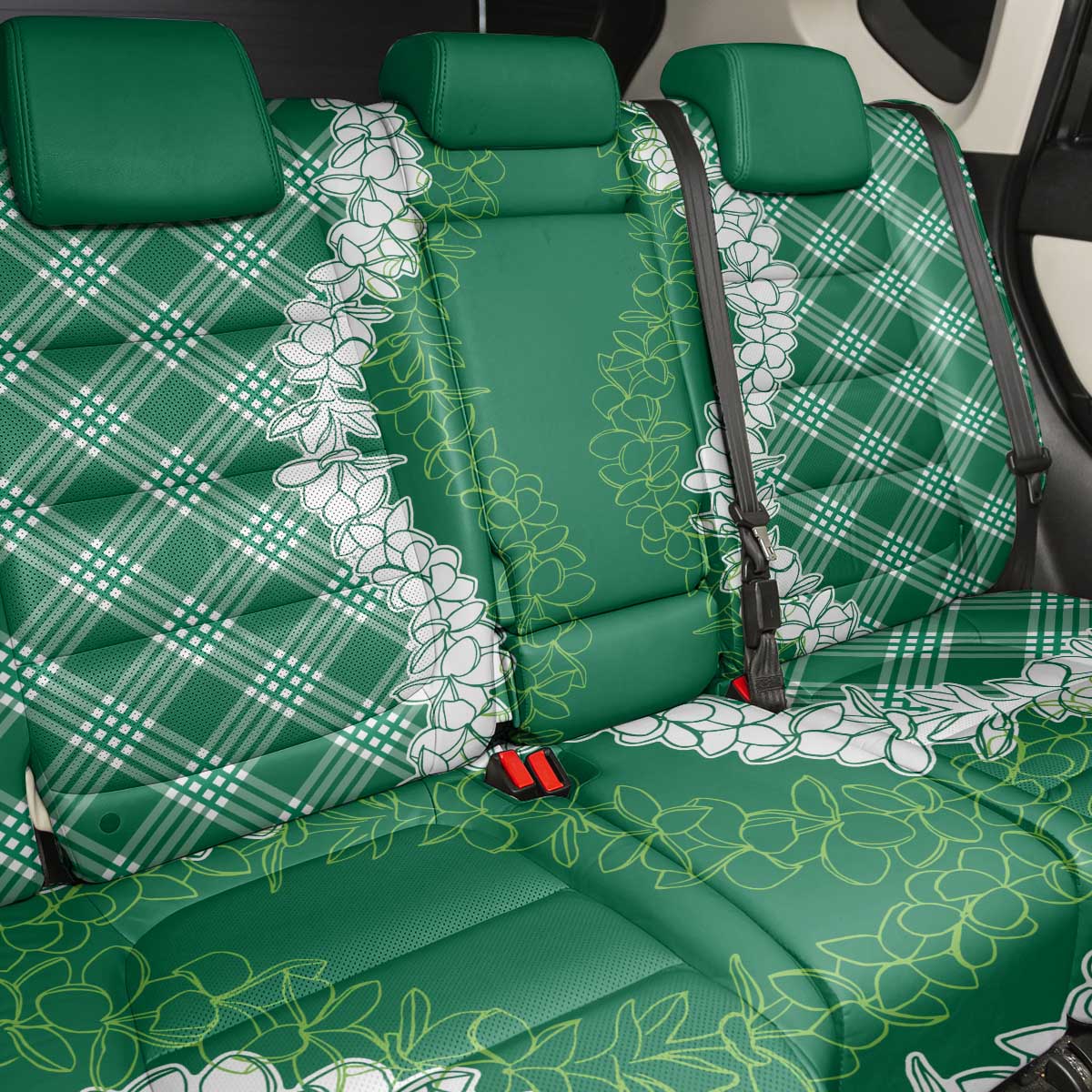 Hawaii Aloha Plumeria Lei Green Palaka Back Car Seat Cover - Polynesian Pride
