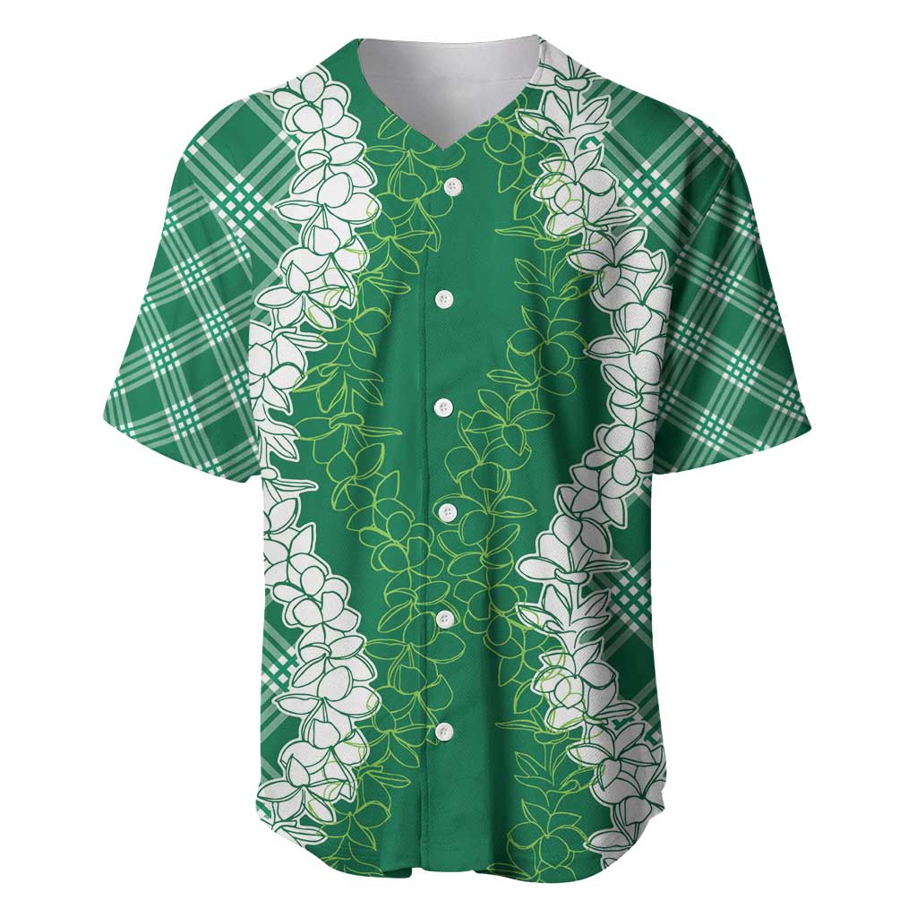 Hawaii Aloha Plumeria Lei Green Palaka Baseball Jersey - Polynesian Pride