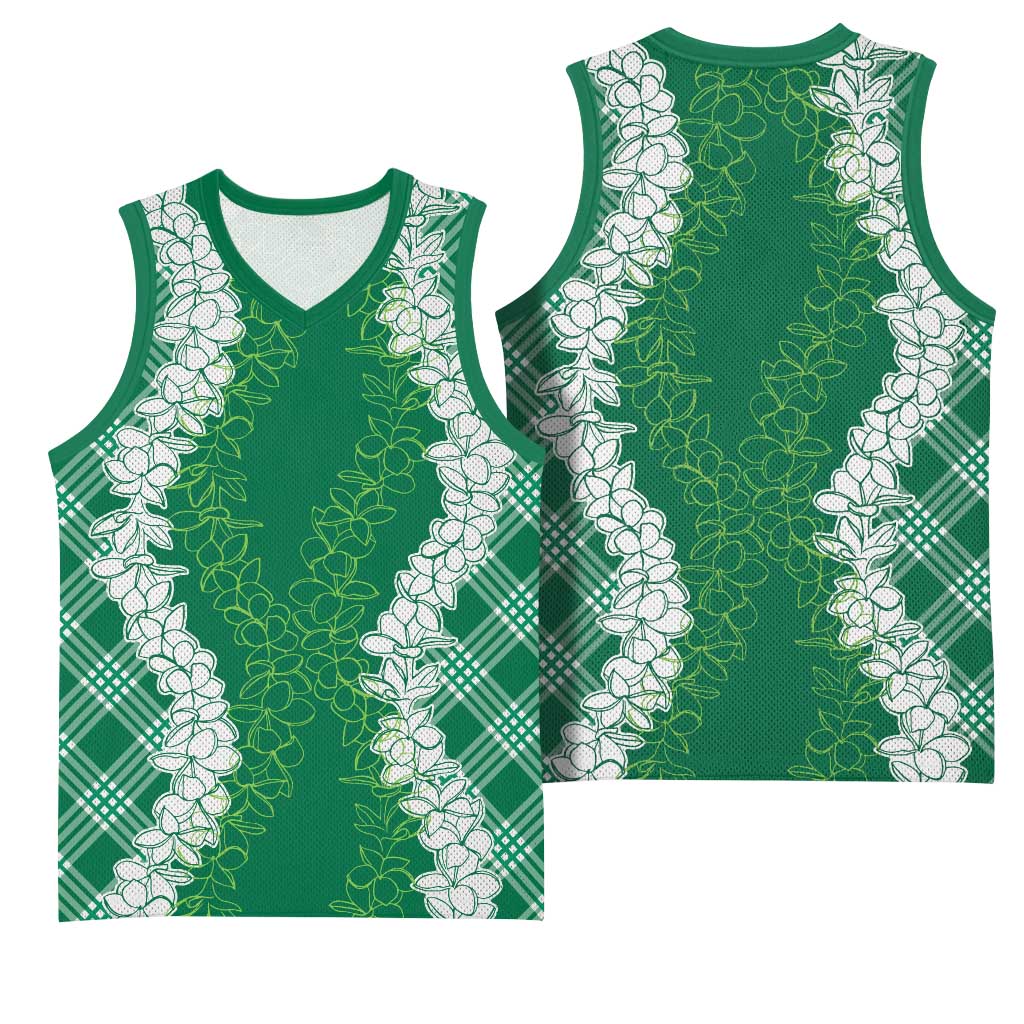 Hawaii Aloha Plumeria Lei Green Palaka Basketball Jersey - Polynesian Pride