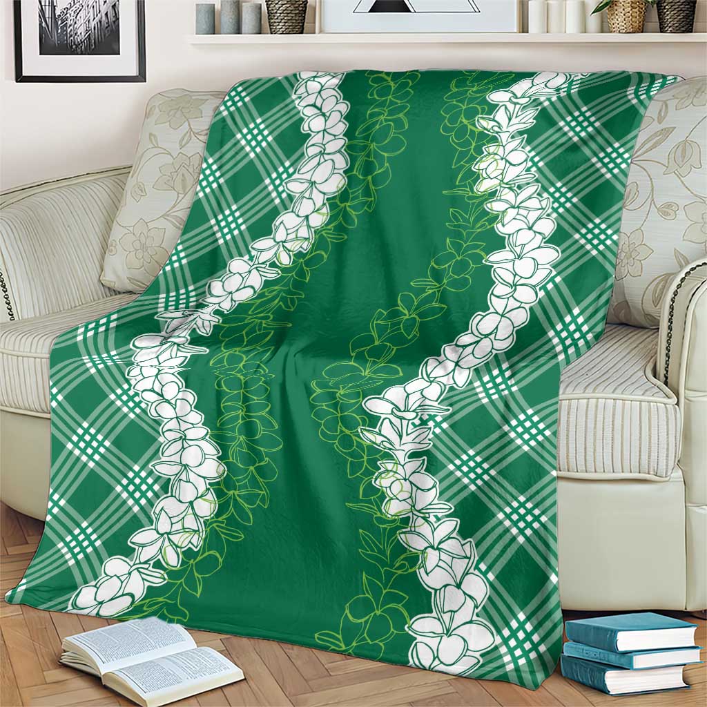 Hawaii Aloha Plumeria Lei Green Palaka Blanket - Polynesian Pride
