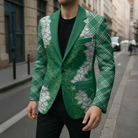 Hawaii Aloha Plumeria Lei Green Palaka Blazer LT7 - Polynesian Pride