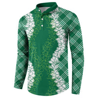 Hawaii Aloha Plumeria Lei Green Palaka Button Sweatshirt - Polynesian Pride