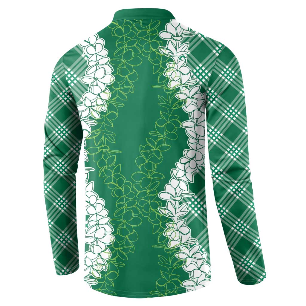 Hawaii Aloha Plumeria Lei Green Palaka Button Sweatshirt - Polynesian Pride