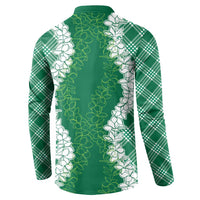 Hawaii Aloha Plumeria Lei Green Palaka Button Sweatshirt - Polynesian Pride