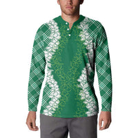 Hawaii Aloha Plumeria Lei Green Palaka Button Sweatshirt - Polynesian Pride