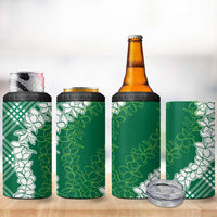 Hawaii Aloha Plumeria Lei Green Palaka 4 in 1 Can Cooler Tumbler - Polynesian Pride