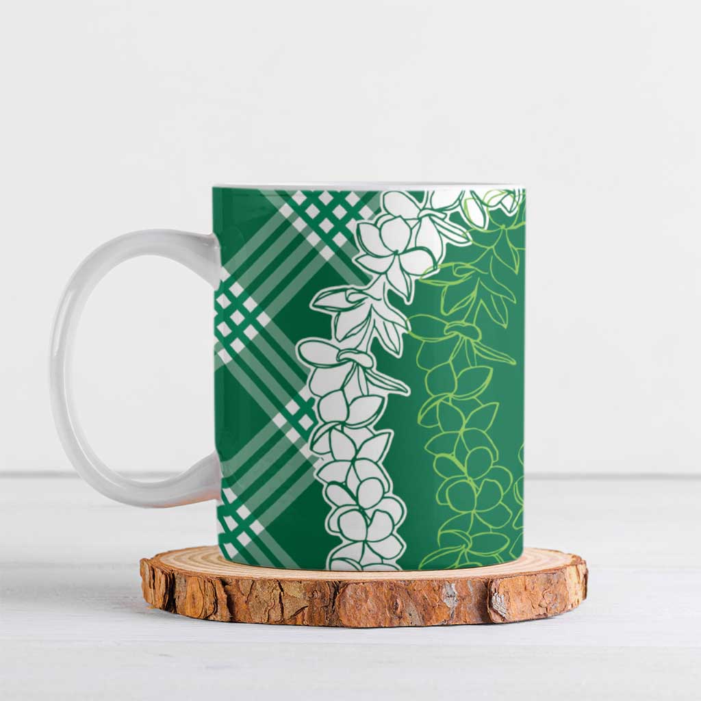 Hawaii Aloha Plumeria Lei Green Palaka Ceramic Mug - Polynesian Pride