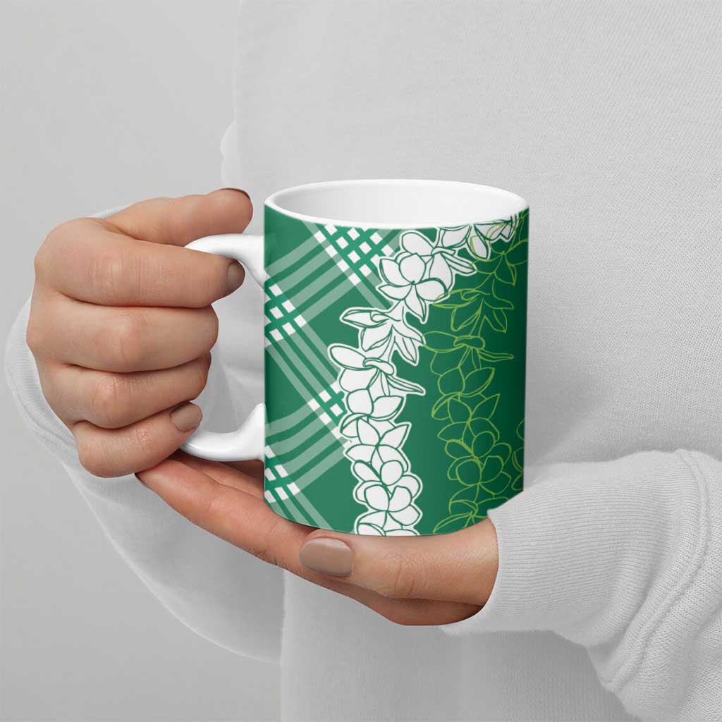 Hawaii Aloha Plumeria Lei Green Palaka Ceramic Mug - Polynesian Pride