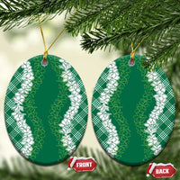 Hawaii Aloha Plumeria Lei Green Palaka Ceramic Ornament - Polynesian Pride