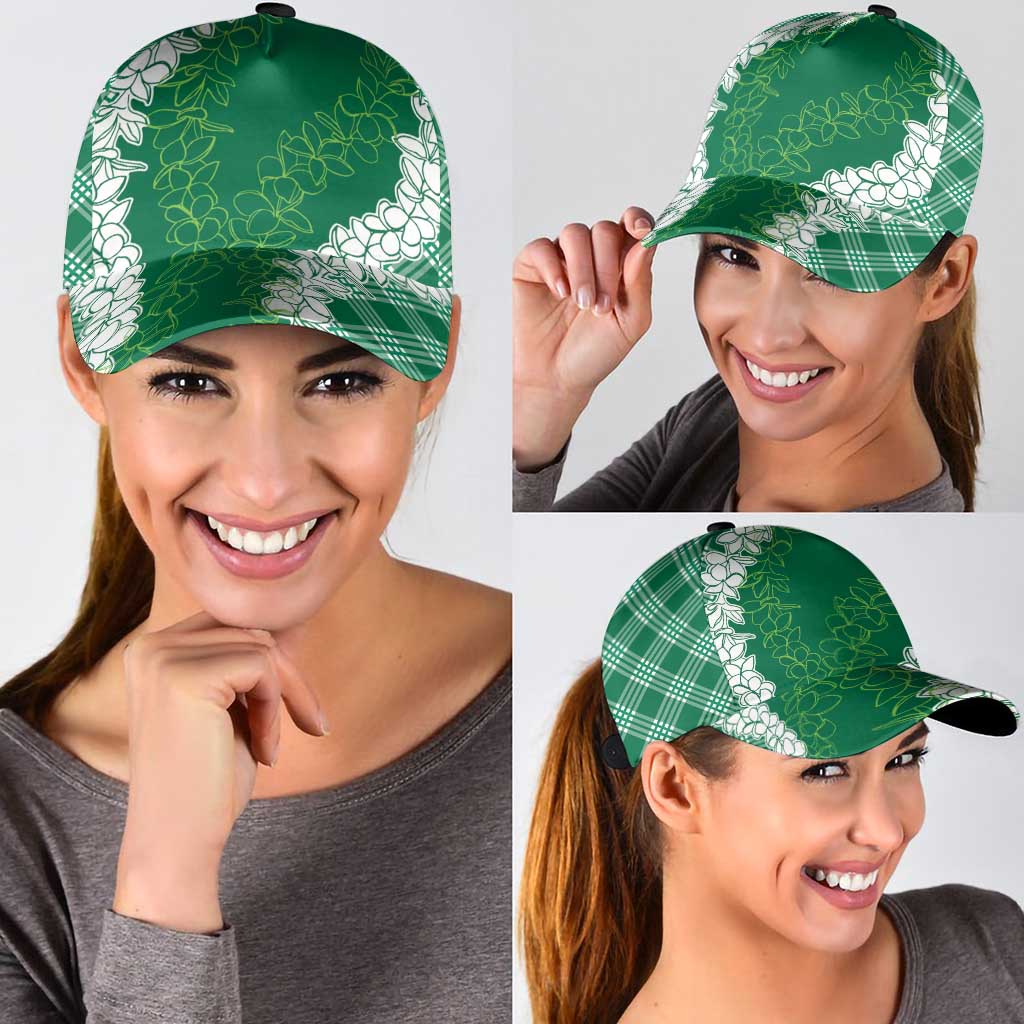 Hawaii Aloha Plumeria Lei Green Palaka Classic Cap - Polynesian Pride