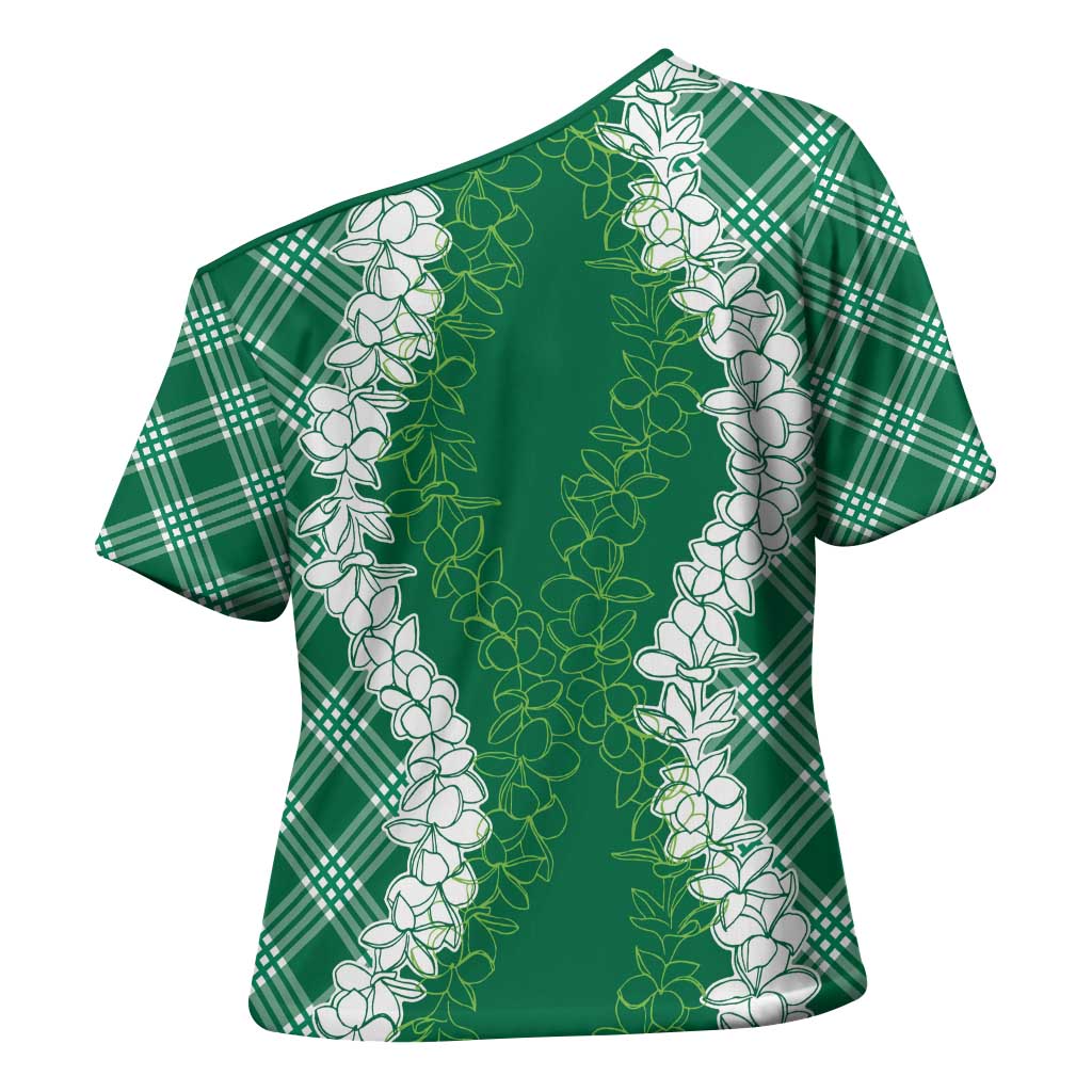 Hawaii Aloha Plumeria Lei Green Palaka Cross Shoulder Shirt - Polynesian Pride