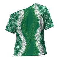 Hawaii Aloha Plumeria Lei Green Palaka Cross Shoulder Shirt - Polynesian Pride