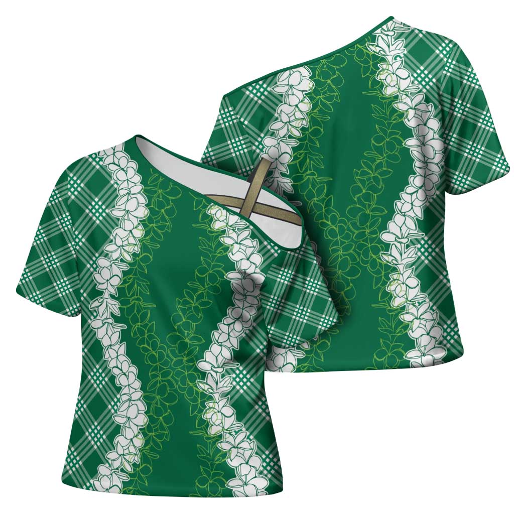 Hawaii Aloha Plumeria Lei Green Palaka Cross Shoulder Shirt - Polynesian Pride