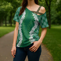 Hawaii Aloha Plumeria Lei Green Palaka Cross Shoulder Shirt - Polynesian Pride