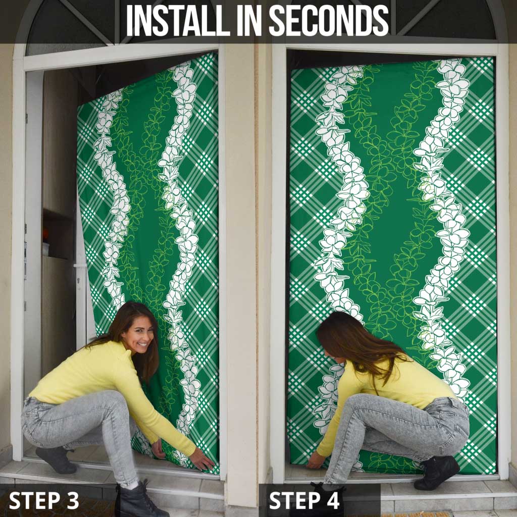 Hawaii Aloha Plumeria Lei Green Palaka Door Cover - Polynesian Pride