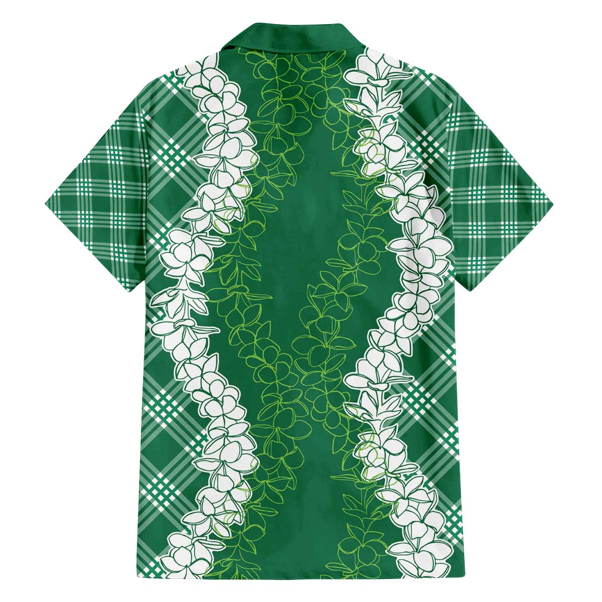 Hawaii Aloha Plumeria Lei Green Palaka Family Matching Off The Shoulder Long Sleeve Dress and Hawaiian Shirt - Polynesian Pride