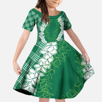 Hawaii Aloha Plumeria Lei Green Palaka Family Matching Short Sleeve Bodycon Dress and Hawaiian Shirt - Polynesian Pride