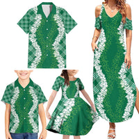 Hawaii Aloha Plumeria Lei Green Palaka Family Matching Summer Maxi Dress and Hawaiian Shirt - Polynesian Pride