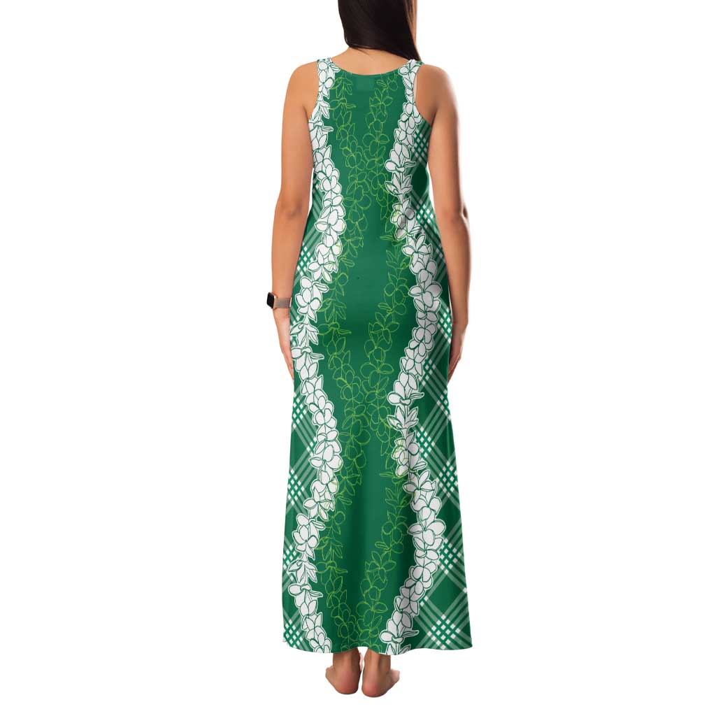 Hawaii Aloha Plumeria Lei Green Palaka Family Matching Tank Maxi Dress and Hawaiian Shirt - Polynesian Pride