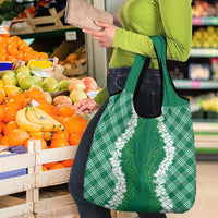 Hawaii Aloha Plumeria Lei Green Palaka Grocery Bag - Polynesian Pride