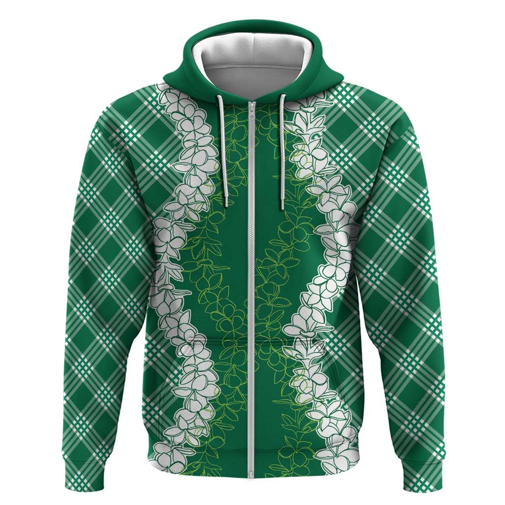 Hawaii Aloha Plumeria Lei Green Palaka Hoodie - Polynesian Pride