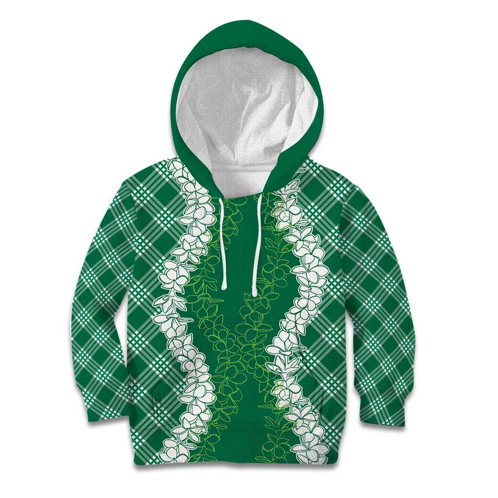 Hawaii Aloha Plumeria Lei Green Palaka Kid Hoodie - Polynesian Pride