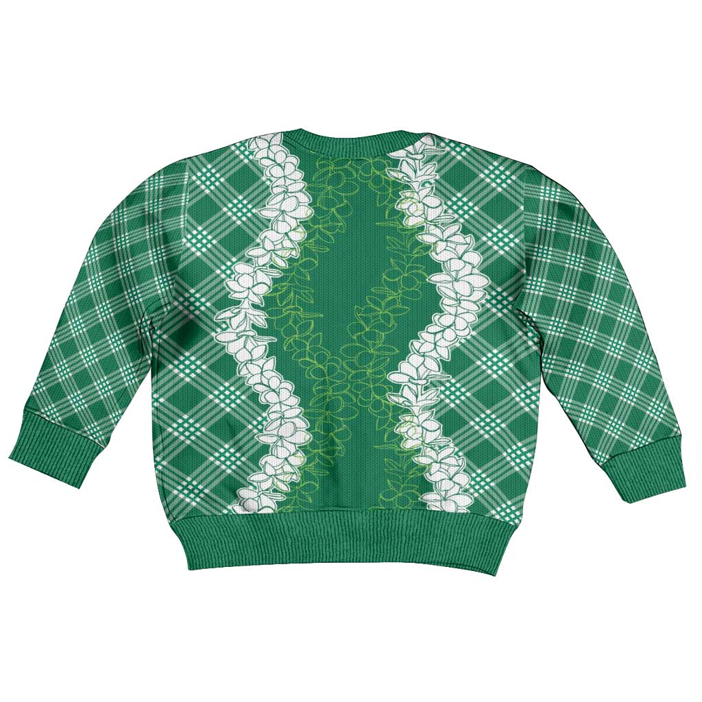 Hawaii Aloha Plumeria Lei Green Palaka Kid Ugly Christmas Sweater - Polynesian Pride