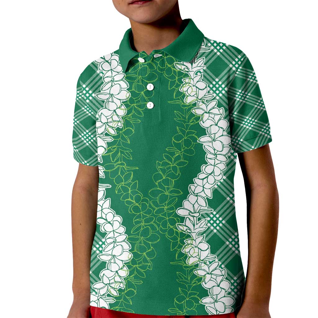 Hawaii Aloha Plumeria Lei Green Palaka Kid Polo Shirt - Polynesian Pride