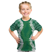 Hawaii Aloha Plumeria Lei Green Palaka Kid T Shirt - Polynesian Pride