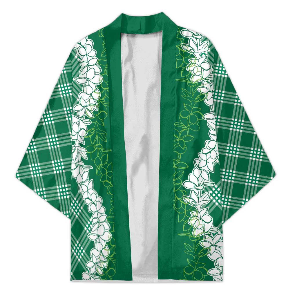 Hawaii Aloha Plumeria Lei Green Palaka Kimono - Polynesian Pride