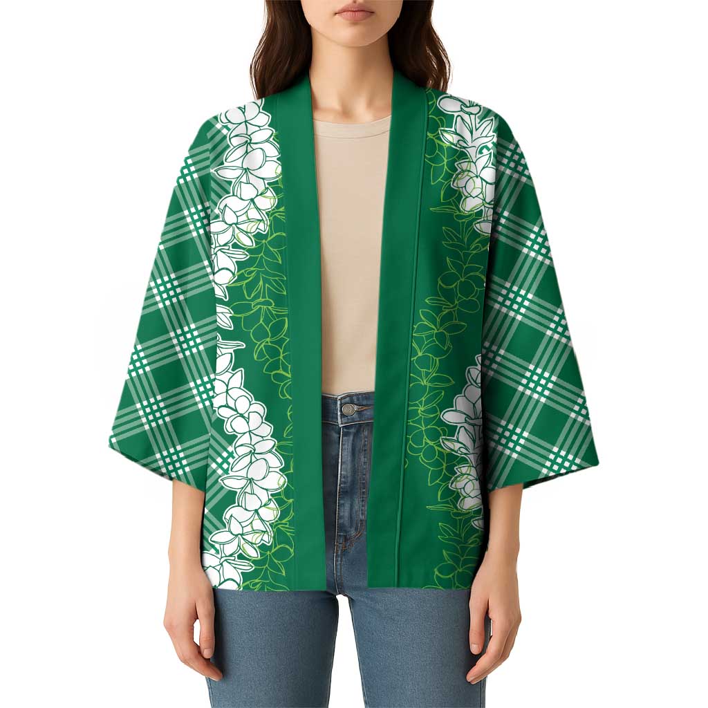 Hawaii Aloha Plumeria Lei Green Palaka Kimono - Polynesian Pride