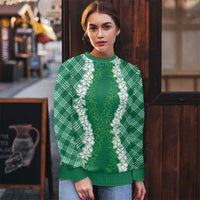 Hawaii Aloha Plumeria Lei Green Palaka Ugly Christmas Sweater - Polynesian Pride