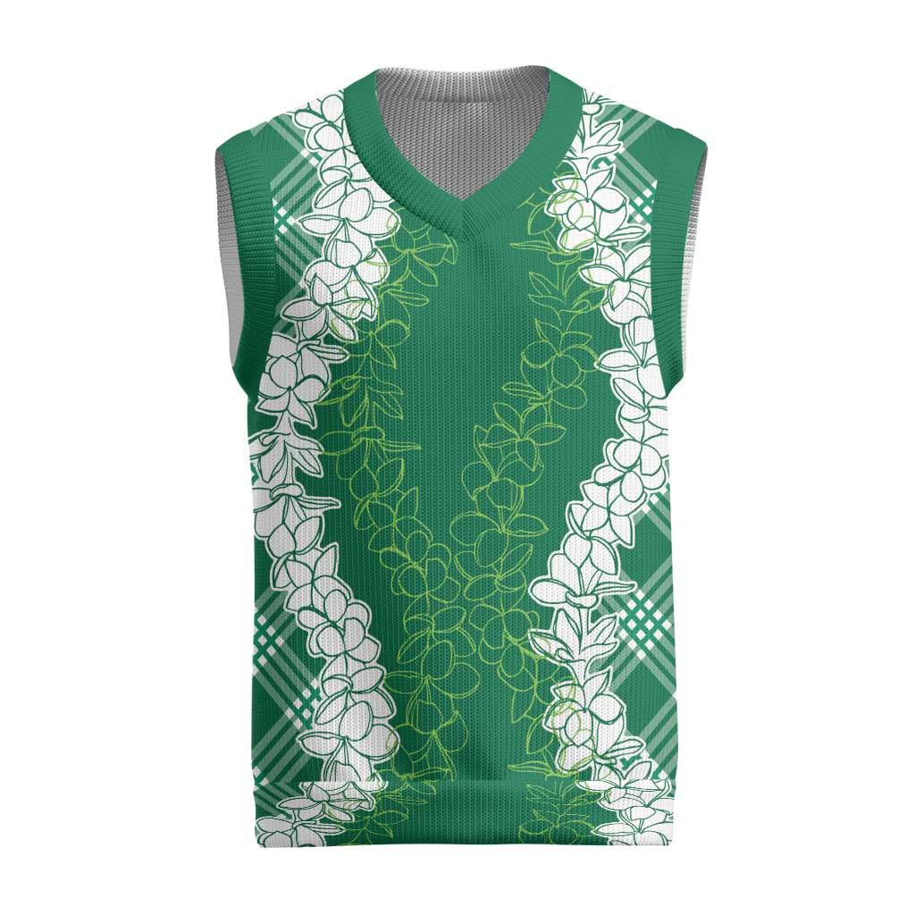 Hawaii Aloha Plumeria Lei Green Palaka Christmas Knitted V-Neck Vest - Polynesian Pride