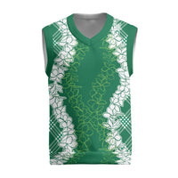 Hawaii Aloha Plumeria Lei Green Palaka Christmas Knitted V-Neck Vest - Polynesian Pride