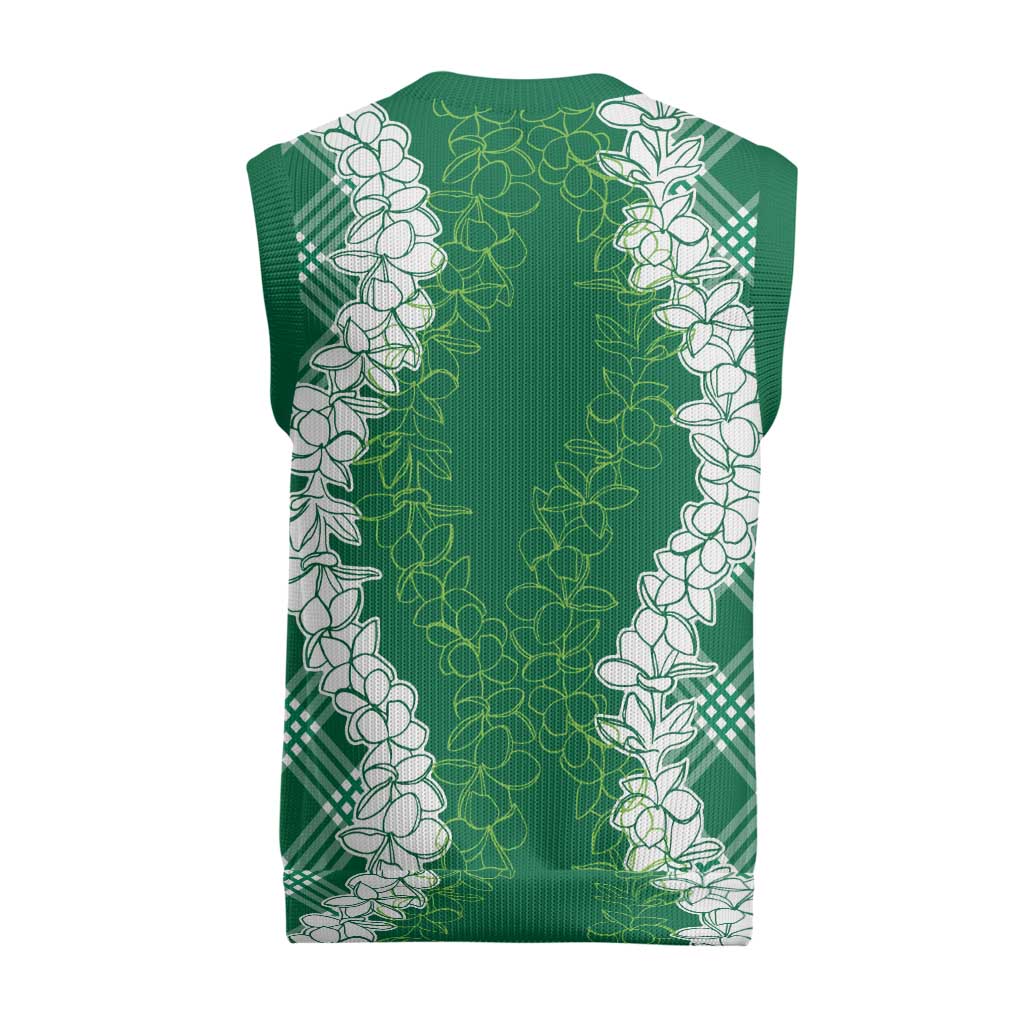 Hawaii Aloha Plumeria Lei Green Palaka Christmas Knitted V-Neck Vest - Polynesian Pride