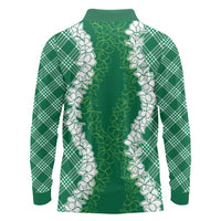 Hawaii Aloha Plumeria Lei Green Palaka Long Sleeve Polo Shirt - Polynesian Pride