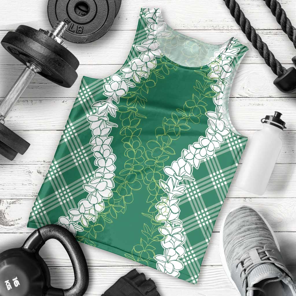Hawaii Aloha Plumeria Lei Green Palaka Men Tank Top - Polynesian Pride