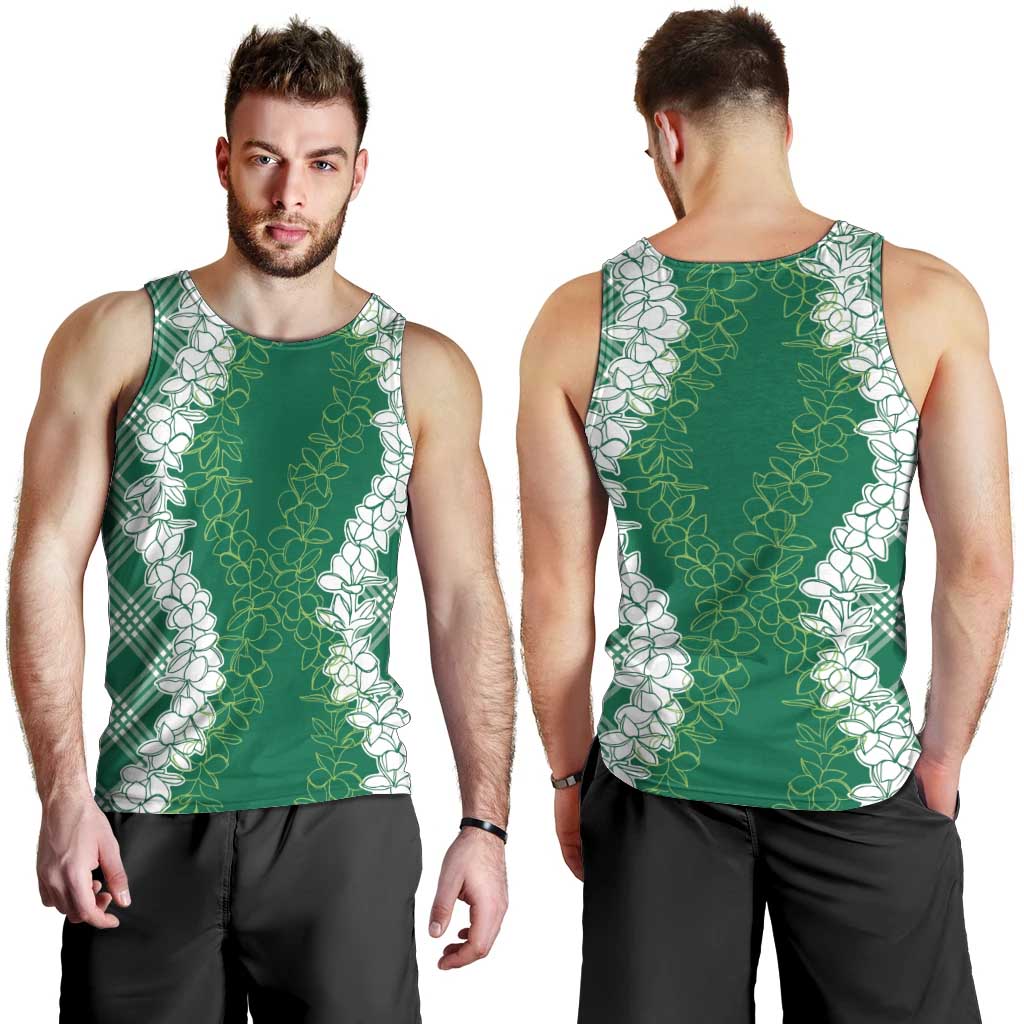 Hawaii Aloha Plumeria Lei Green Palaka Men Tank Top - Polynesian Pride