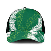 Hawaii Aloha Plumeria Lei Green Palaka Mesh Trucker Cap - Polynesian Pride