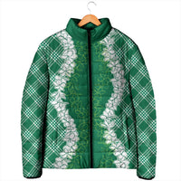 Hawaii Aloha Plumeria Lei Green Palaka Padded Jacket - Polynesian Pride