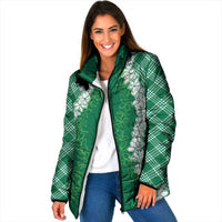Hawaii Aloha Plumeria Lei Green Palaka Padded Jacket - Polynesian Pride