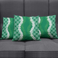 Hawaii Aloha Plumeria Lei Green Palaka Pillow Cover - Polynesian Pride