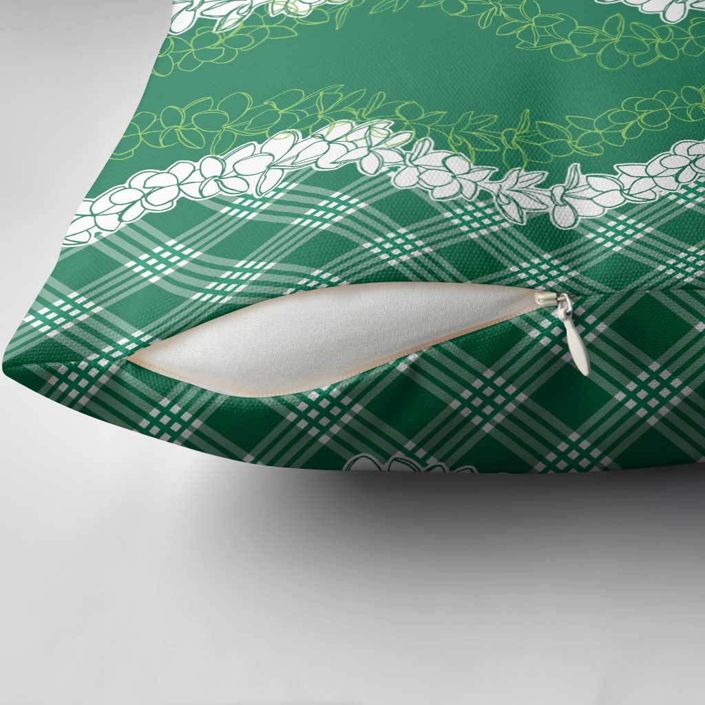 Hawaii Aloha Plumeria Lei Green Palaka Pillow Cover - Polynesian Pride