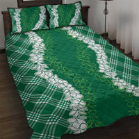 Hawaii Aloha Plumeria Lei Green Palaka Quilt Bed Set - Polynesian Pride