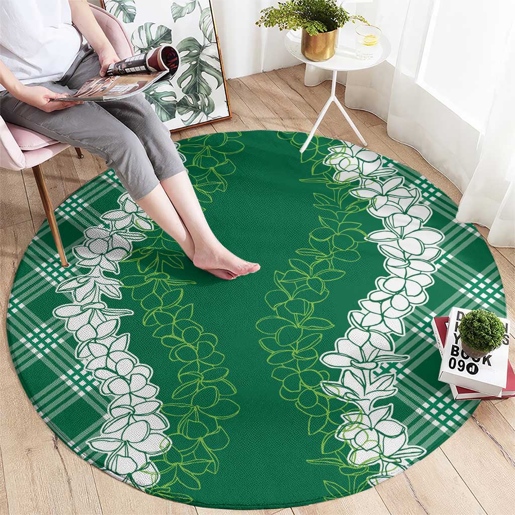 Hawaii Aloha Plumeria Lei Green Palaka Round Carpet - Polynesian Pride