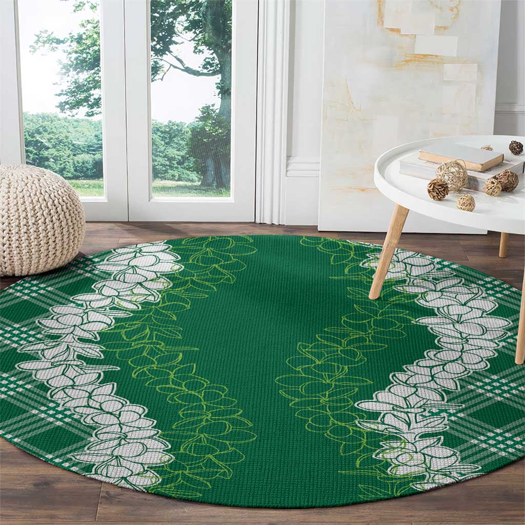 Hawaii Aloha Plumeria Lei Green Palaka Round Carpet - Polynesian Pride