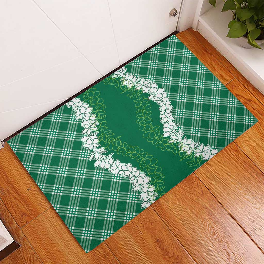 Hawaii Aloha Plumeria Lei Green Palaka Rubber Doormat - Polynesian Pride
