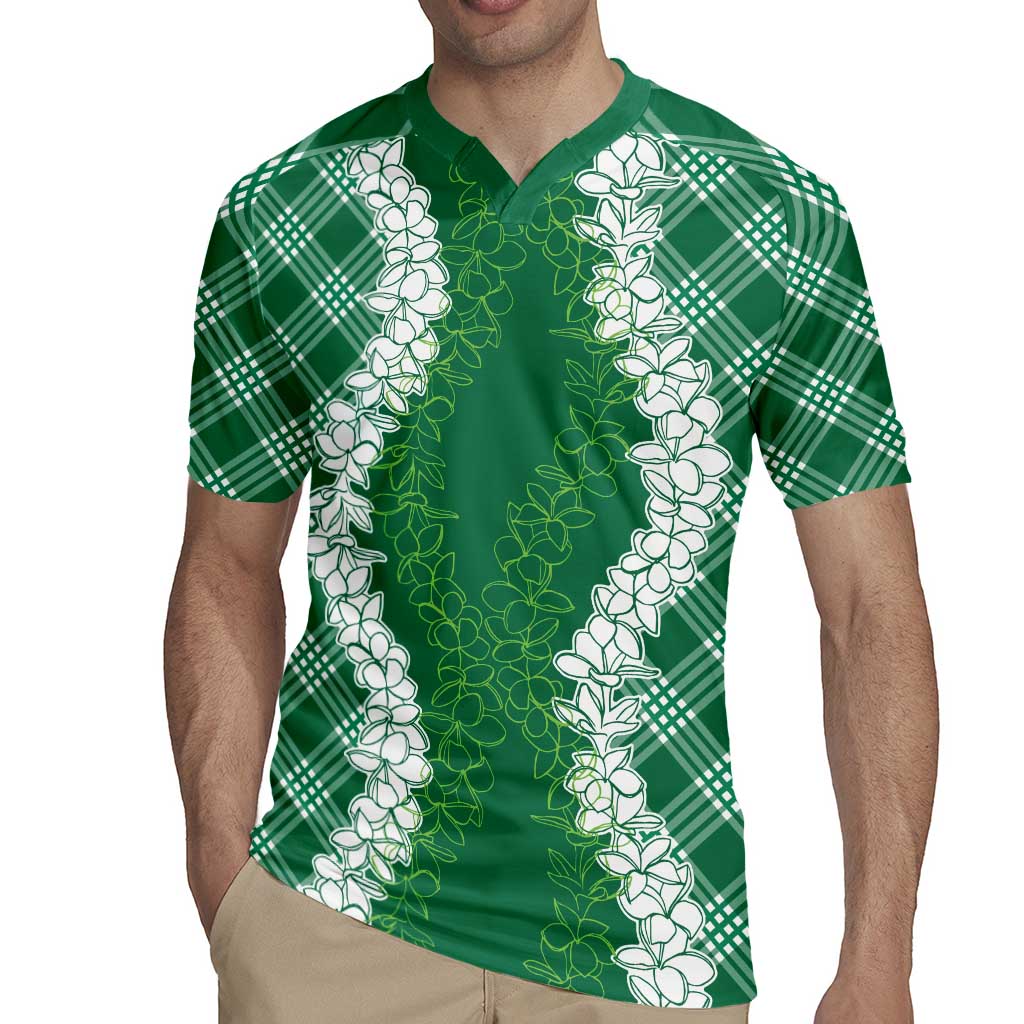 Hawaii Aloha Plumeria Lei Green Palaka Rugby Jersey - Polynesian Pride